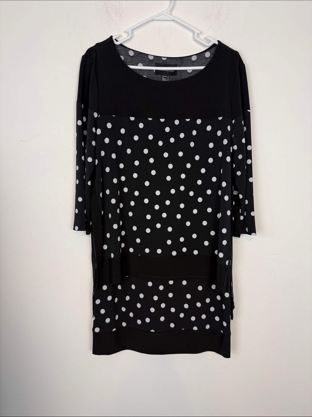 Frank Lyman Black/White  Polka Dot Layered Dress. Asymmetrical. Size 12. NWT